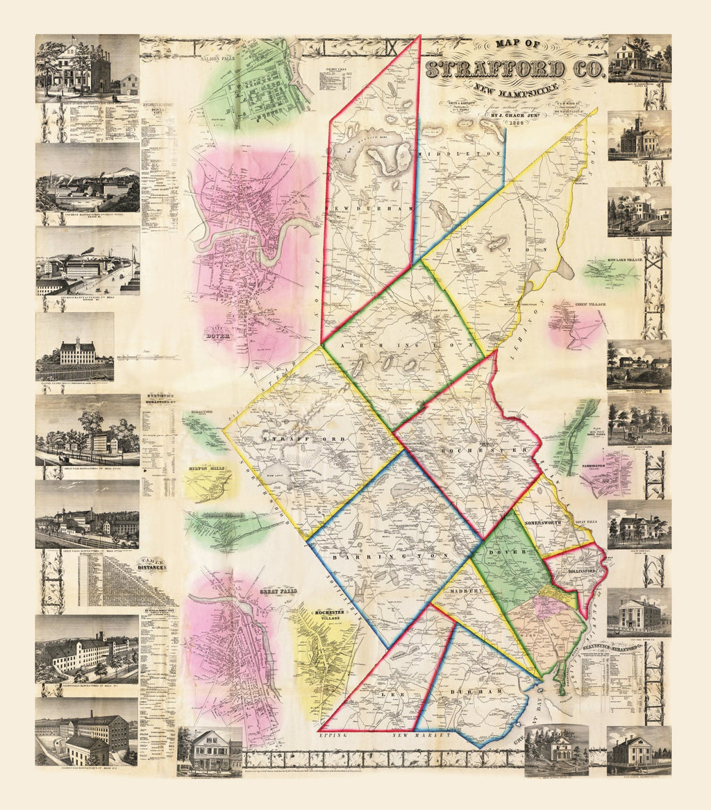 Vintage Map of Strafford County, New Hampshire 1856