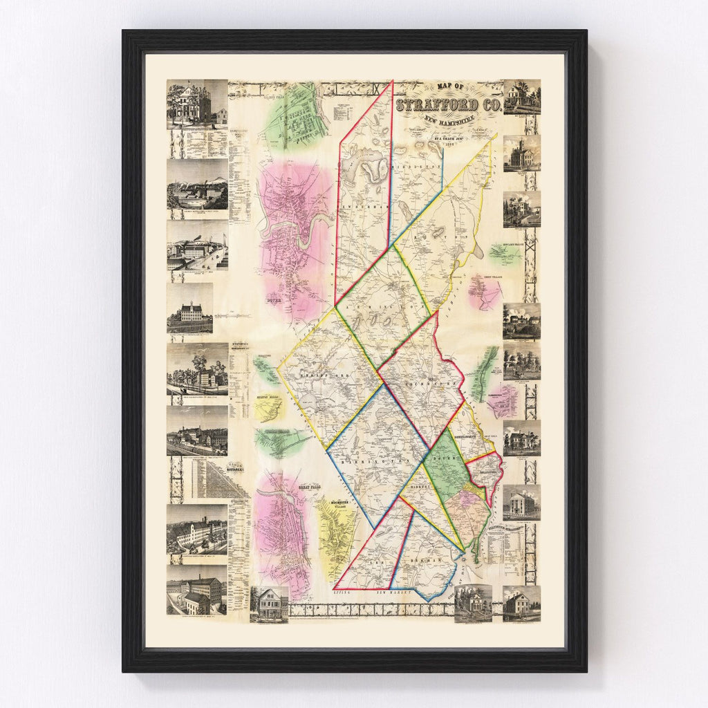 Vintage Map of Strafford County, New Hampshire 1856