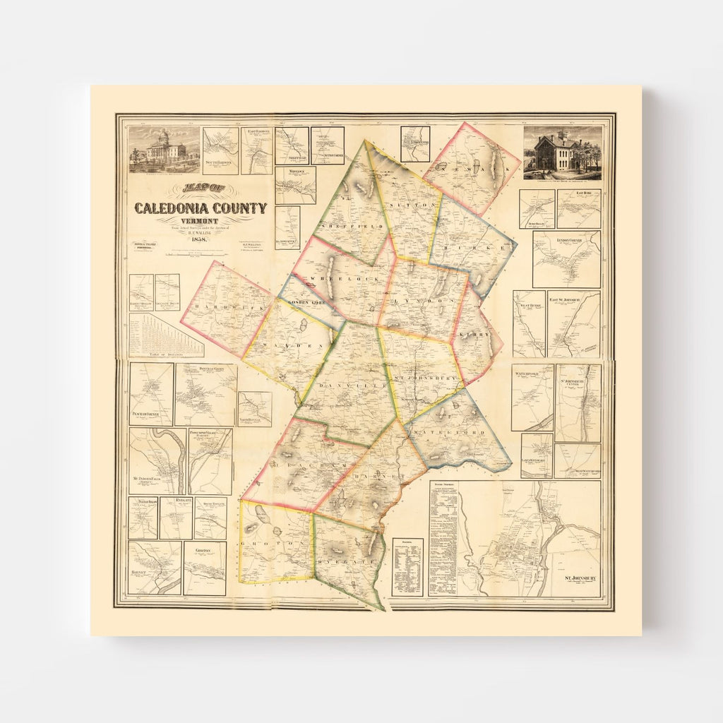 Vintage Map of Caledonia County, Vermont 1858