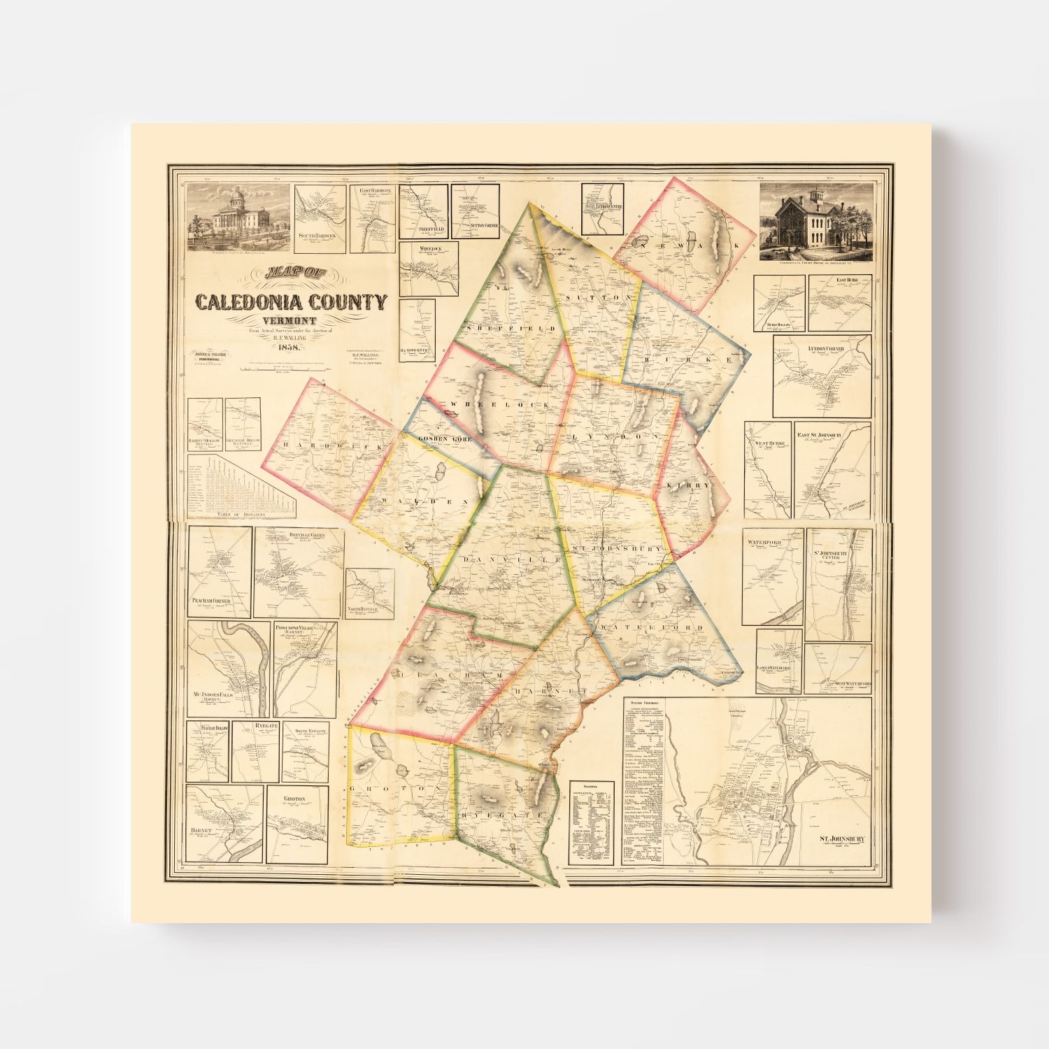 Vintage Map of Caledonia County, Vermont 1858