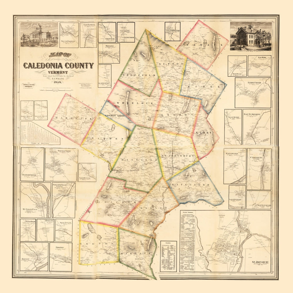 Vintage Map of Caledonia County, Vermont 1858