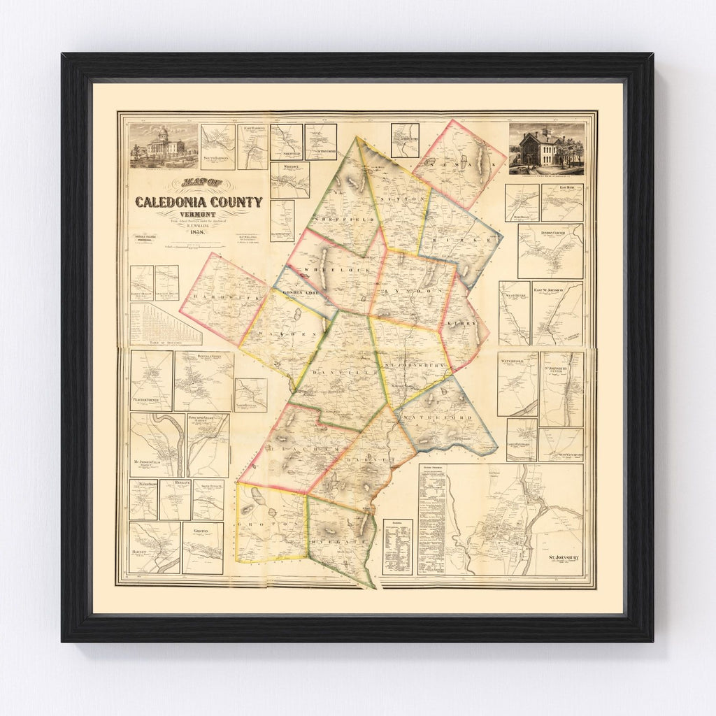 Vintage Map of Caledonia County, Vermont 1858