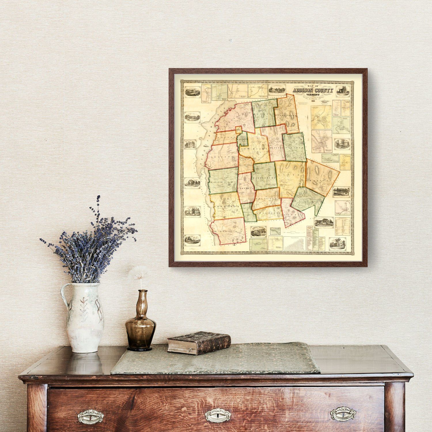 Vintage Map of Addison County, Vermont 1857