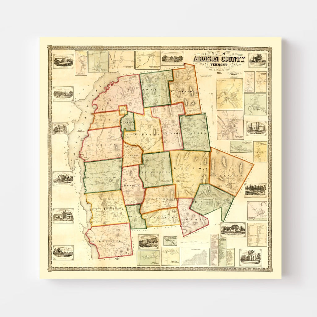 Vintage Map of Addison County, Vermont 1857