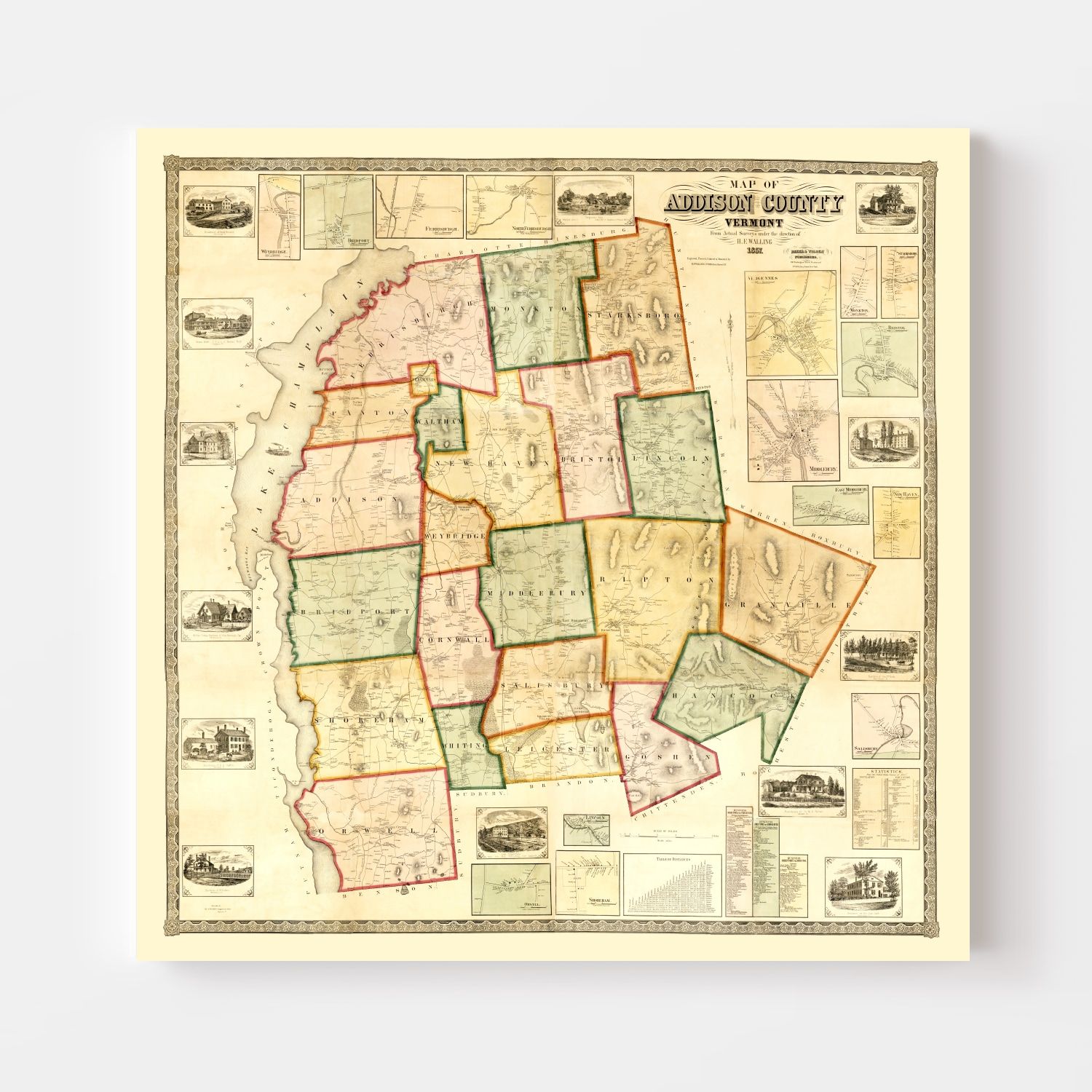 Vintage Map of Addison County, Vermont 1857