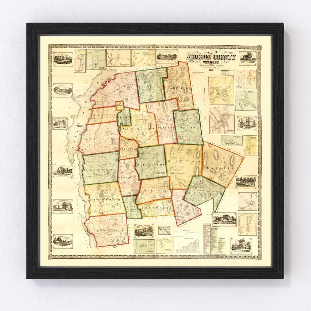 Vintage Map of Addison County, Vermont 1857