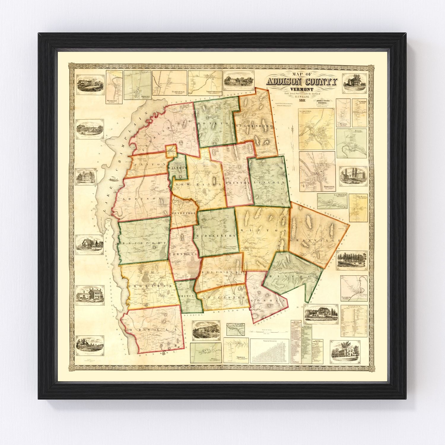 Vintage Map of Addison County, Vermont 1857