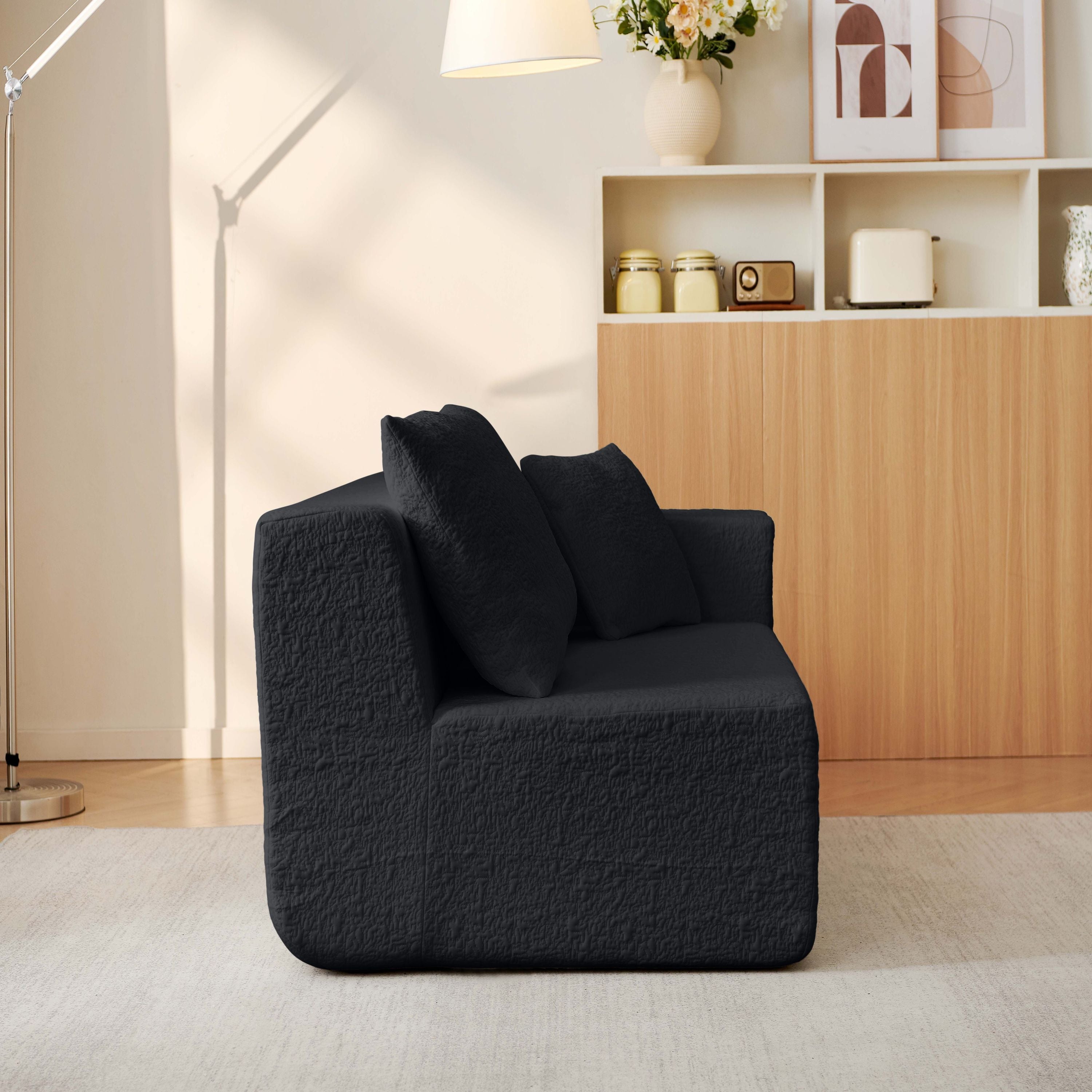 Modern Modular 104' Cloud Sectional Couch with L-Shape Chaise, Deep Seat, Black Chenille, No Assembly Required