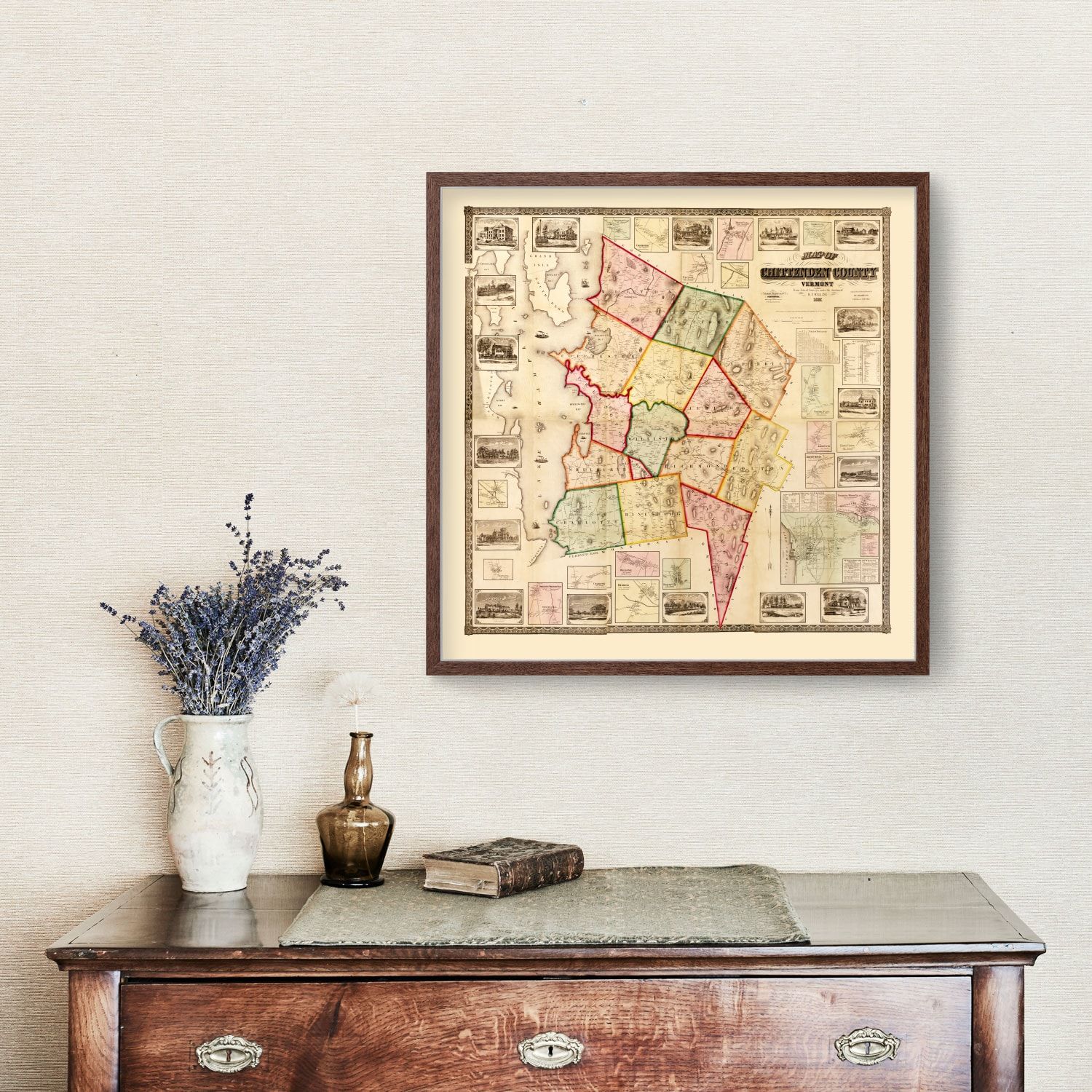 Vintage Map of Chittenden County, Vermont 1857