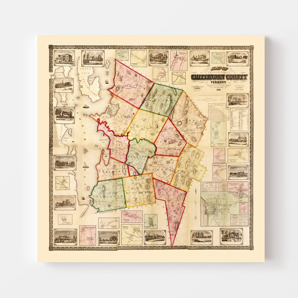 Vintage Map of Chittenden County, Vermont 1857