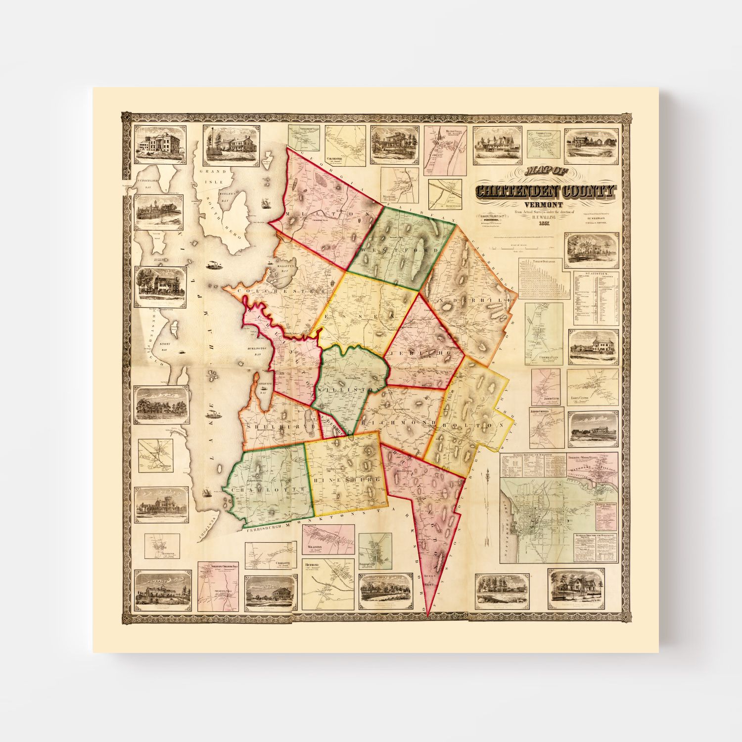 Vintage Map of Chittenden County, Vermont 1857