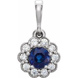 Sterling Silver Natural Blue Sapphire & 1/8 CTW Natural Diamond Pendant