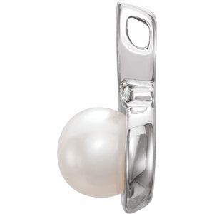 14K White Gold Cultured White Freshwater Pearl & .015 CT Natural Diamond Pendant