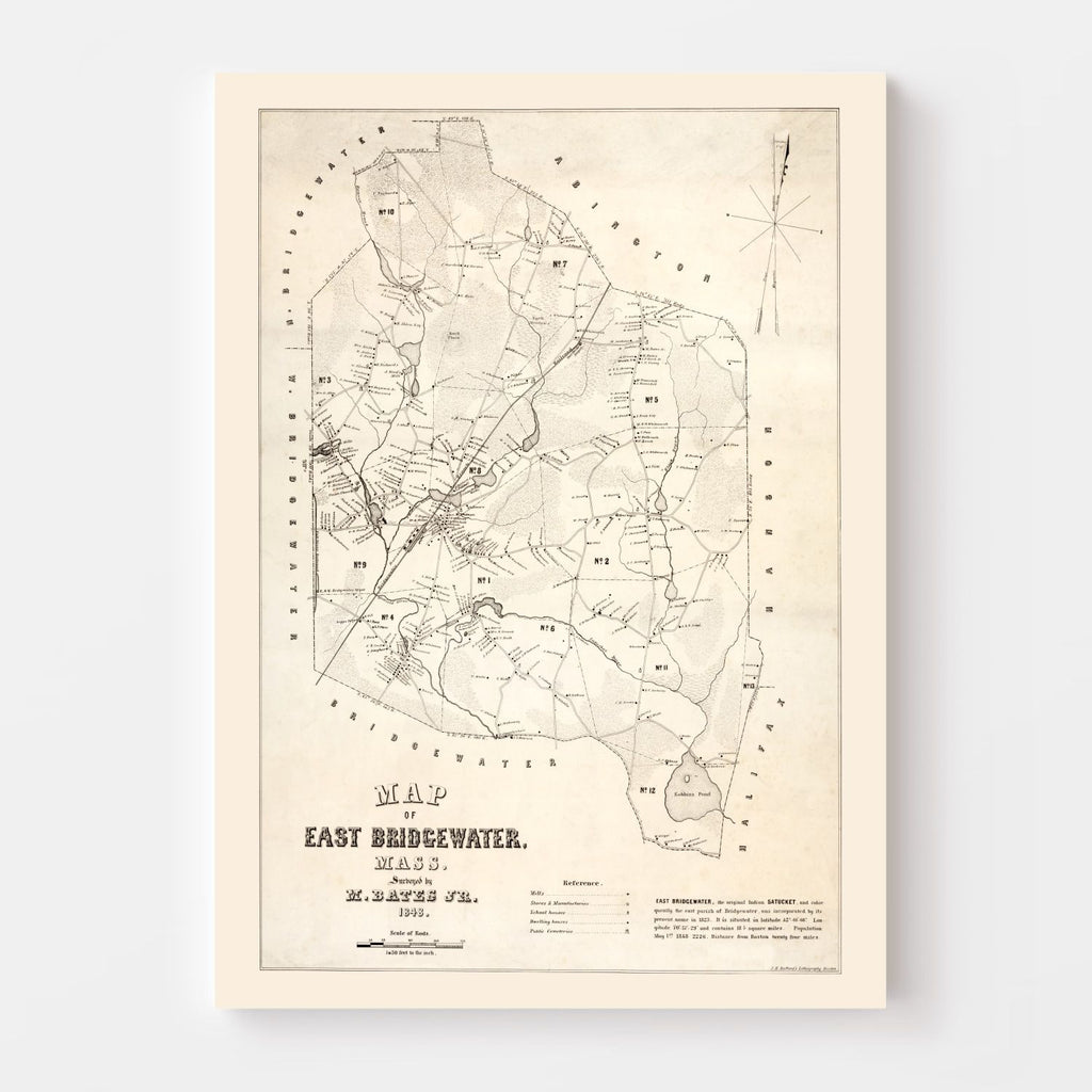 Vintage Map of Bridgewater County, Massachusetts 1848