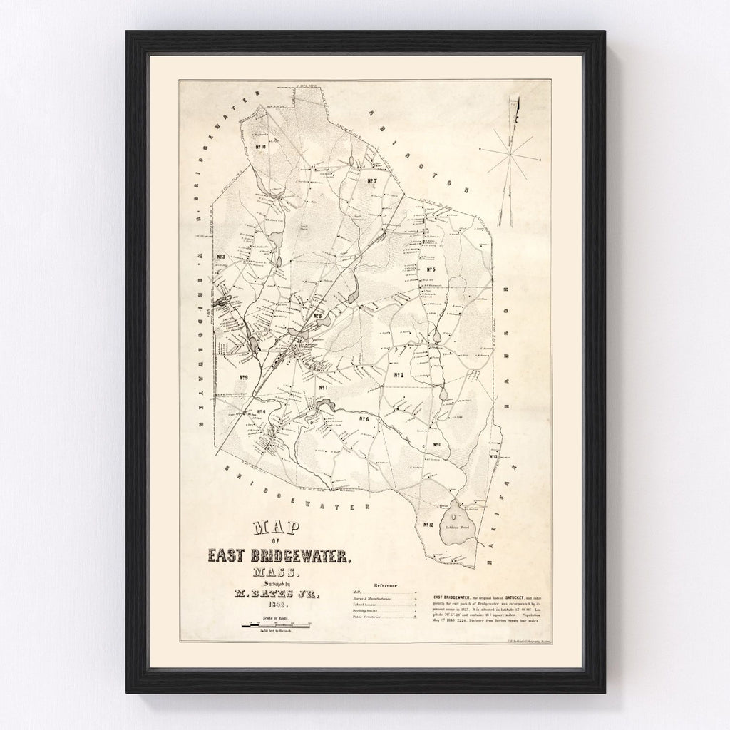 Vintage Map of Bridgewater County, Massachusetts 1848