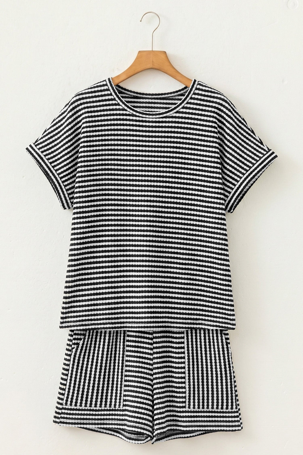 Stripe Textured Knit Top & Short Set