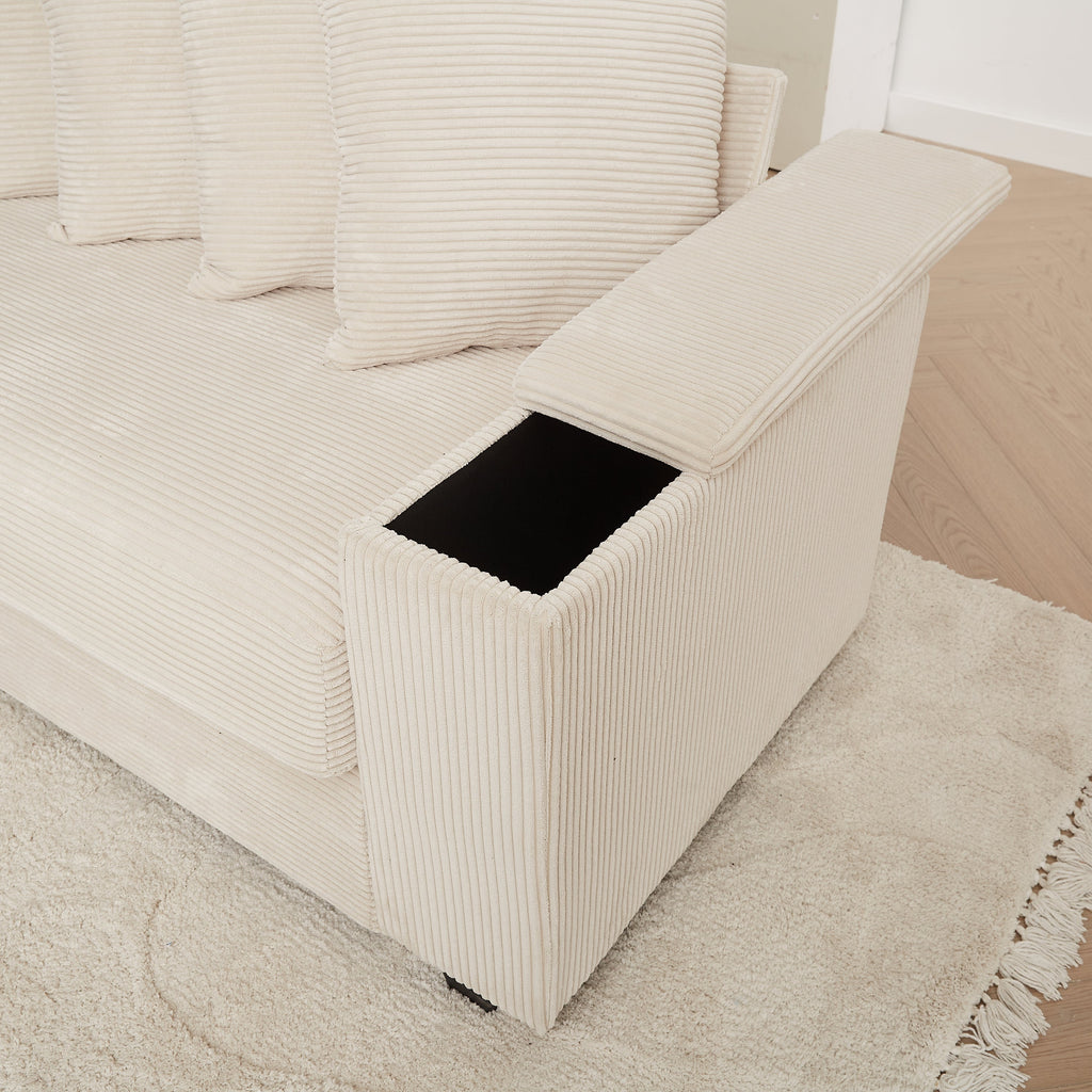 Luxe Oversized L Shaped Sofa with Chaise,Comfy Corduroy L Shaped Sectional Couches with 8 Pillows and Two Armrest storage space,Soft Fluffy Upholstered Sofa Bed for Living Room Apartment Bedroom