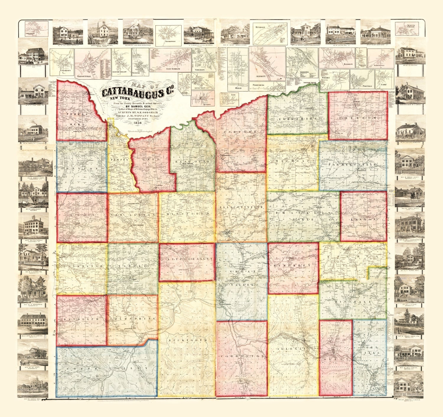 Vintage Map of Cattaraugus County, New York 1856