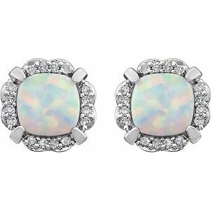 14K White Gold Lab-Grown Opal & 1/10 CTW Natural Diamond Earrings – image 2
