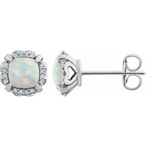 14K White Gold Lab-Grown Opal & 1/10 CTW Natural Diamond Earrings