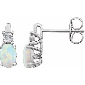 14K White Gold Lab-Grown White Opal Opal & .02 CTW Natural Diamond Earrings