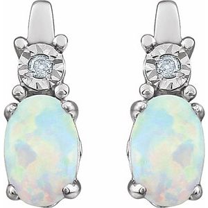 14K White Gold Lab-Grown White Opal Opal & .02 CTW Natural Diamond Earrings – image 2