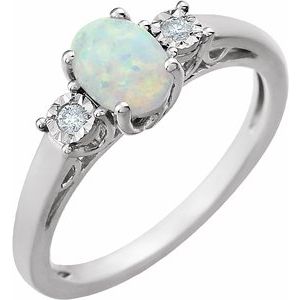 14K White Gold Lab-Grown Opal & .04 CTW Natural Diamond Ring
