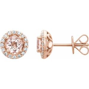 14K Rose Gold Natural Pink Morganite & 1/5 CTW Natural Diamond Earrings