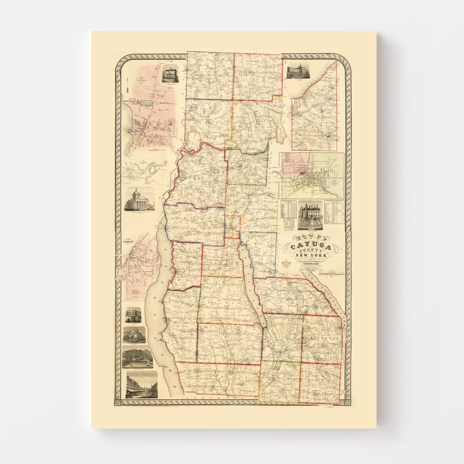 Vintage Map of Cayuga County, New York 1853