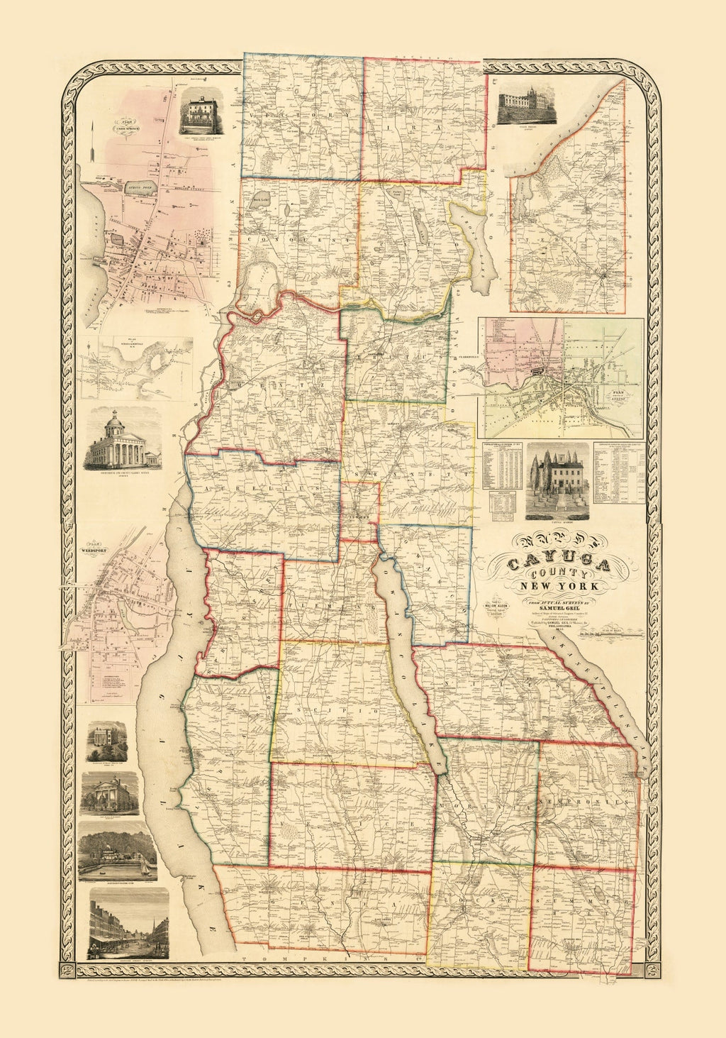 Vintage Map of Cayuga County, New York 1853