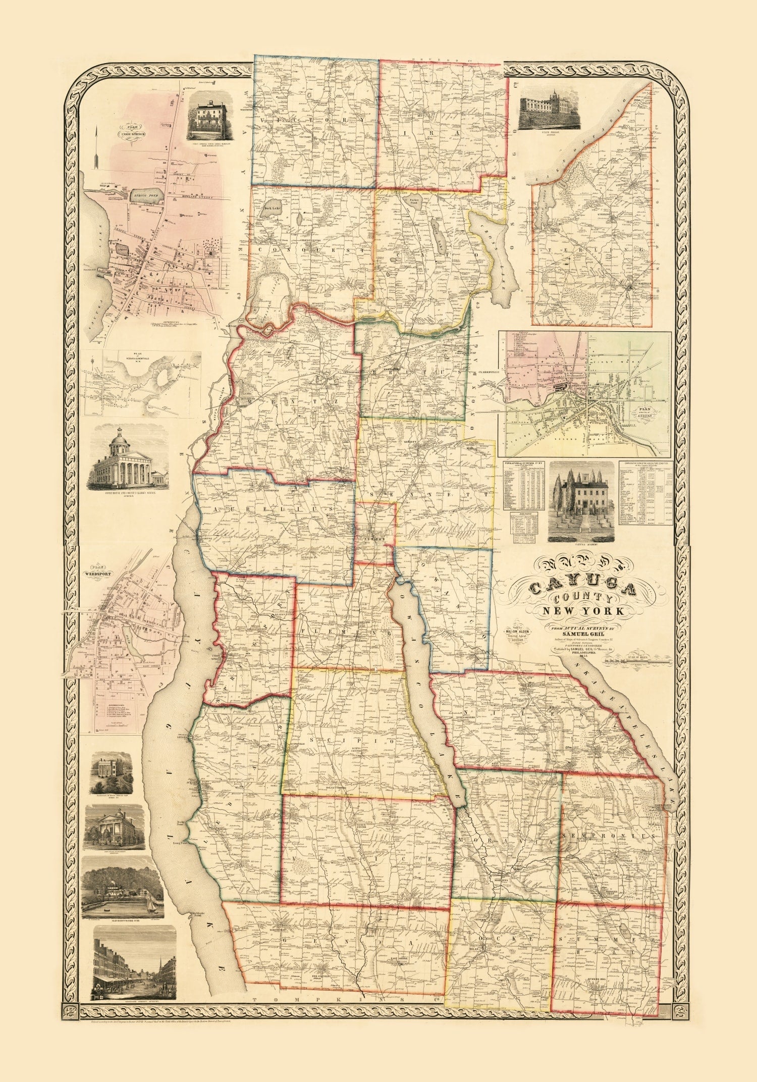 Vintage Map of Cayuga County, New York 1853
