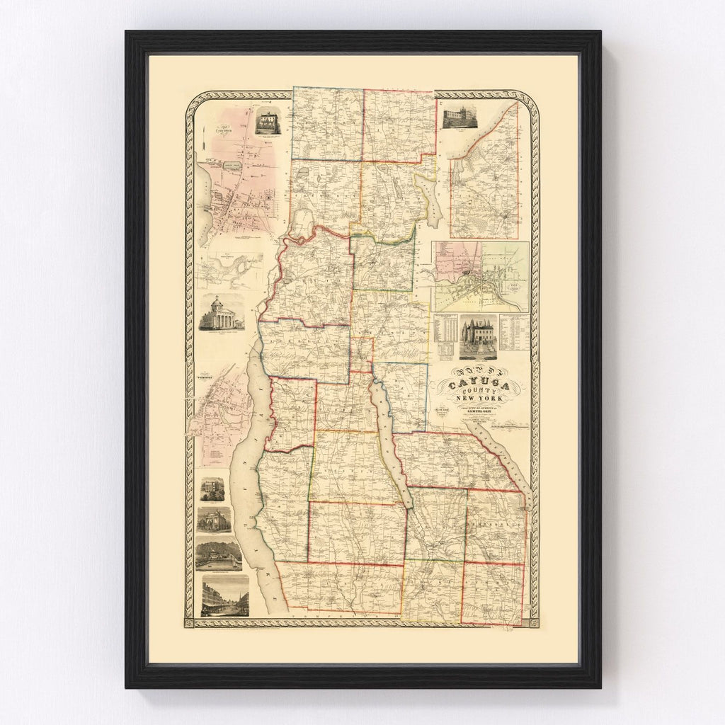 Vintage Map of Cayuga County, New York 1853