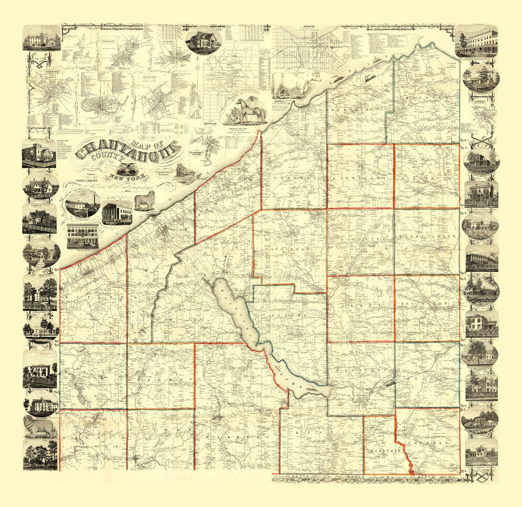 Vintage Map of Chautauque County, New York 1854