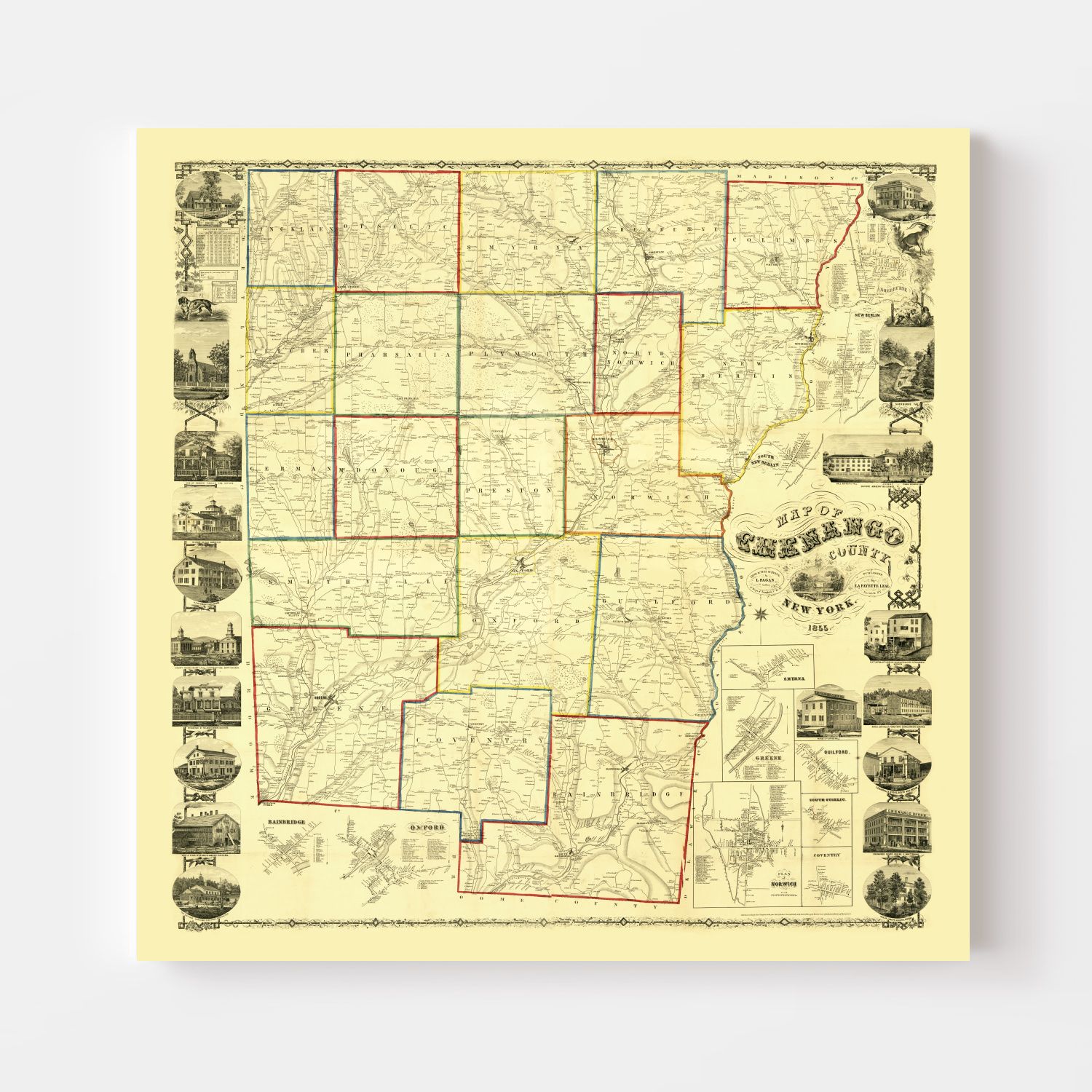 Vintage Map of Chenango County, New York 1855
