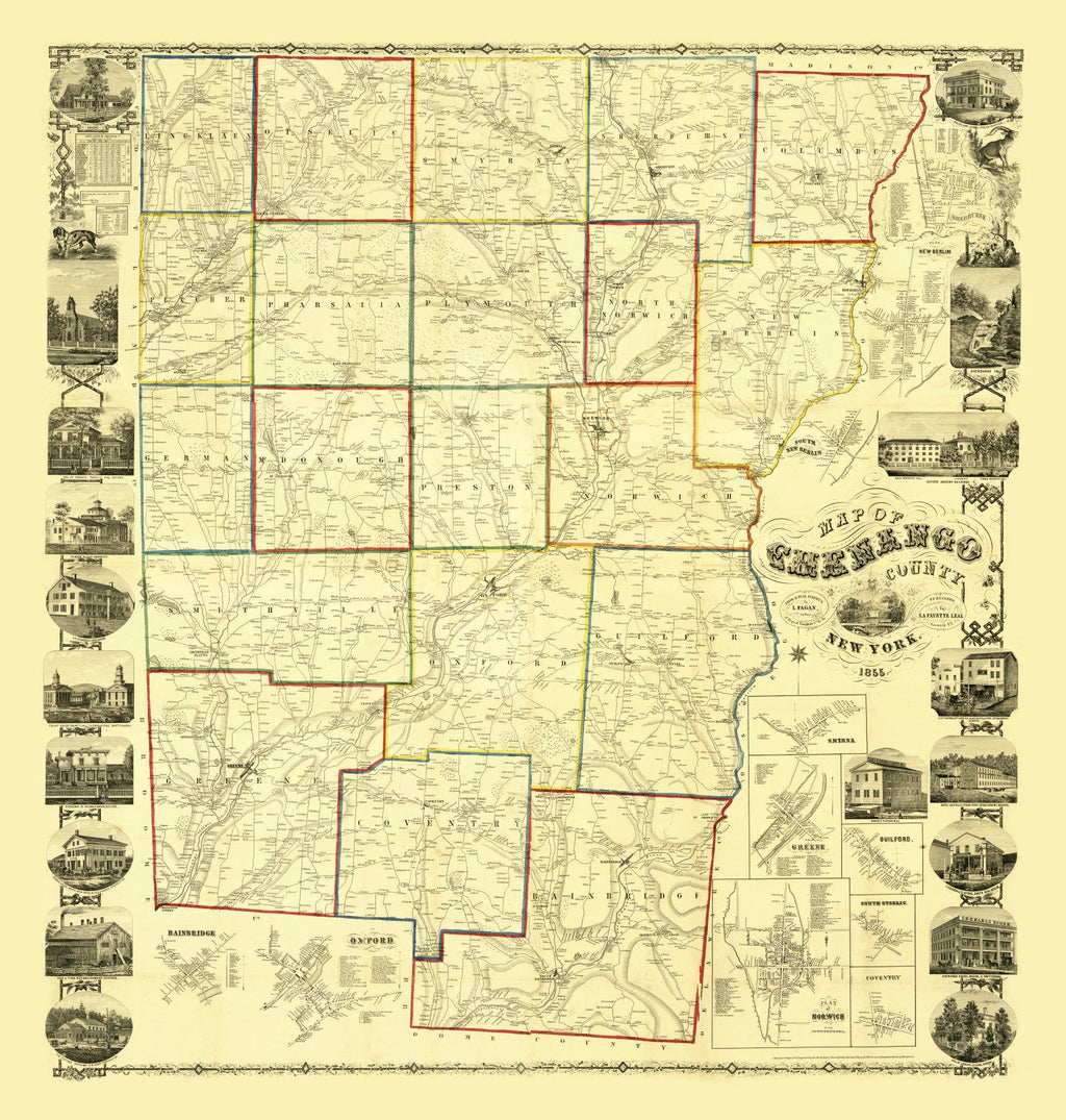 Vintage Map of Chenango County, New York 1855