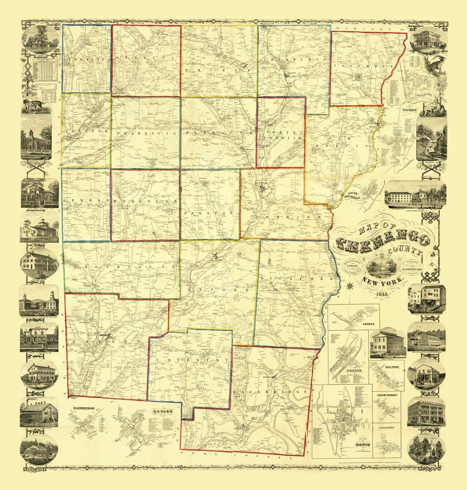 Vintage Map of Chenango County, New York 1855