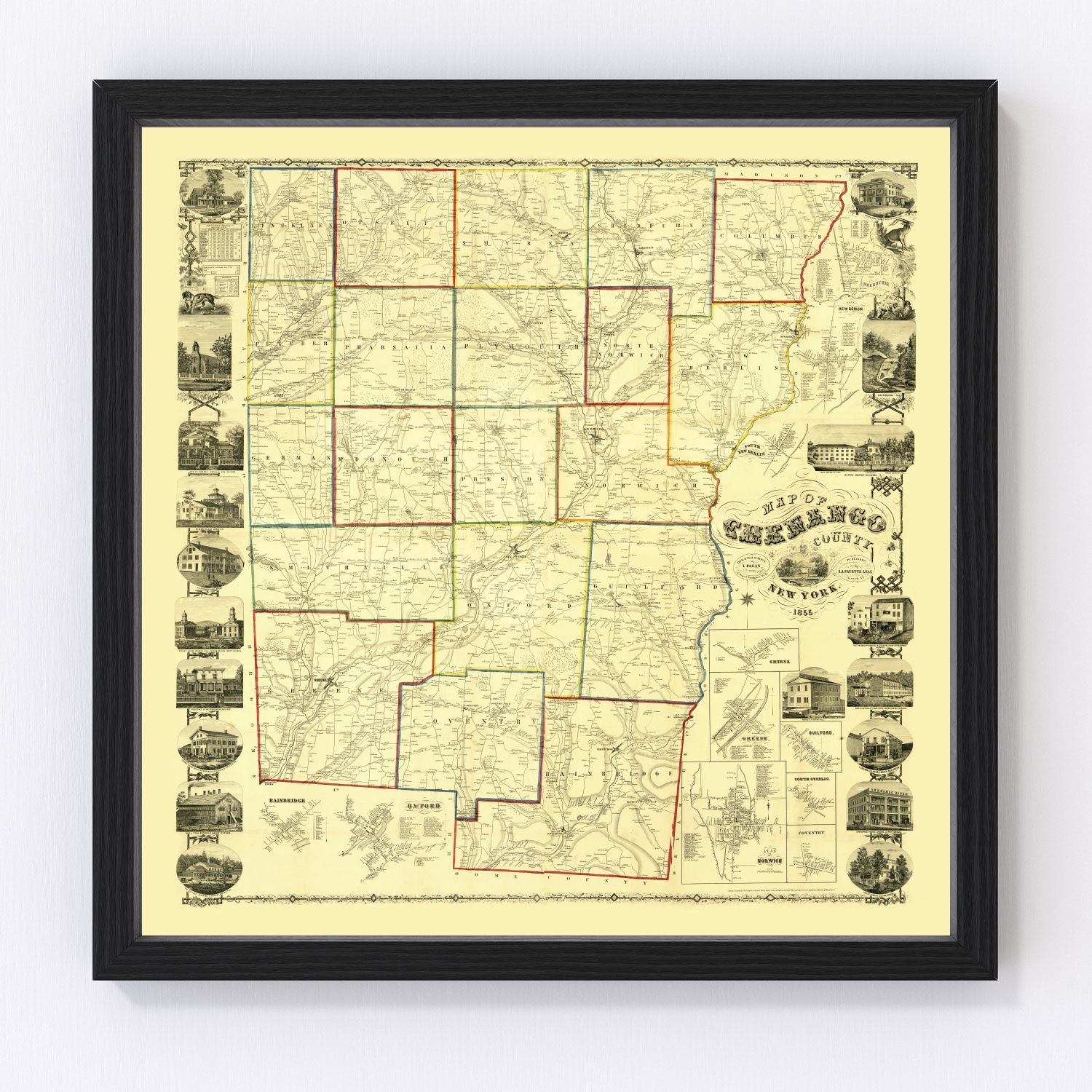 Vintage Map of Chenango County, New York 1855