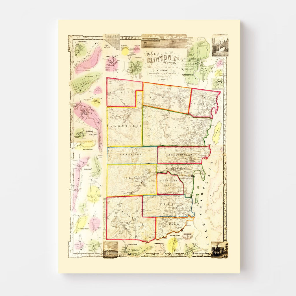 Vintage Map of Clinton County, New York 1856