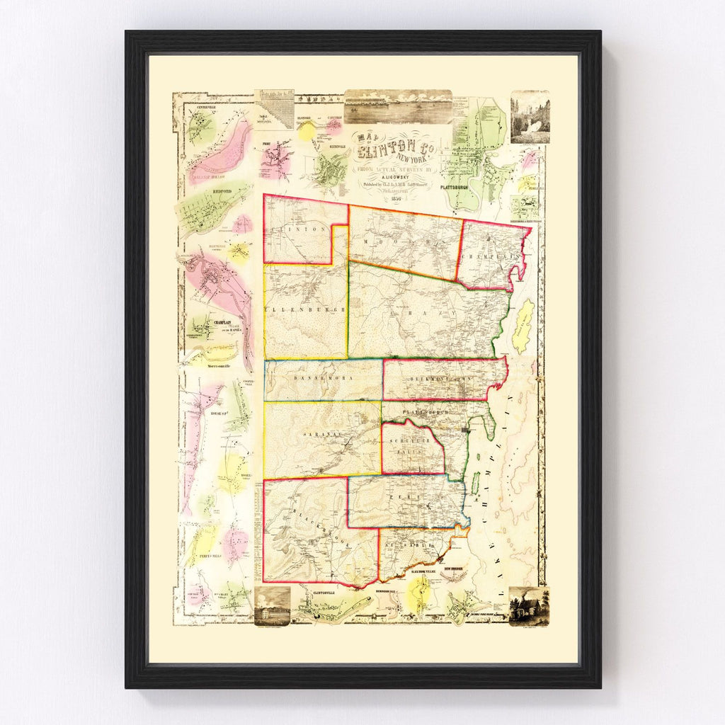 Vintage Map of Clinton County, New York 1856