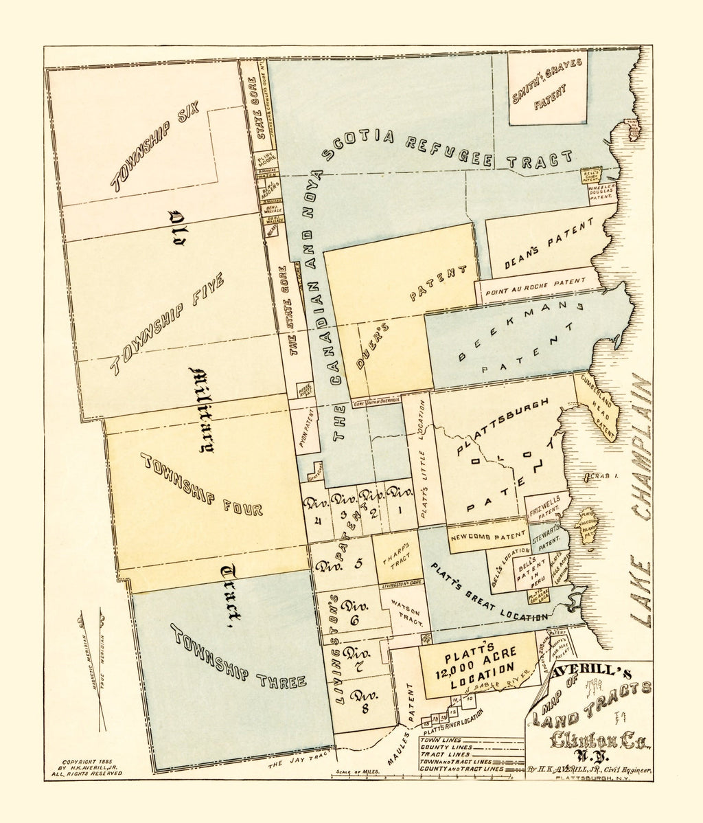 Vintage Map of Clinton County, New York 1885