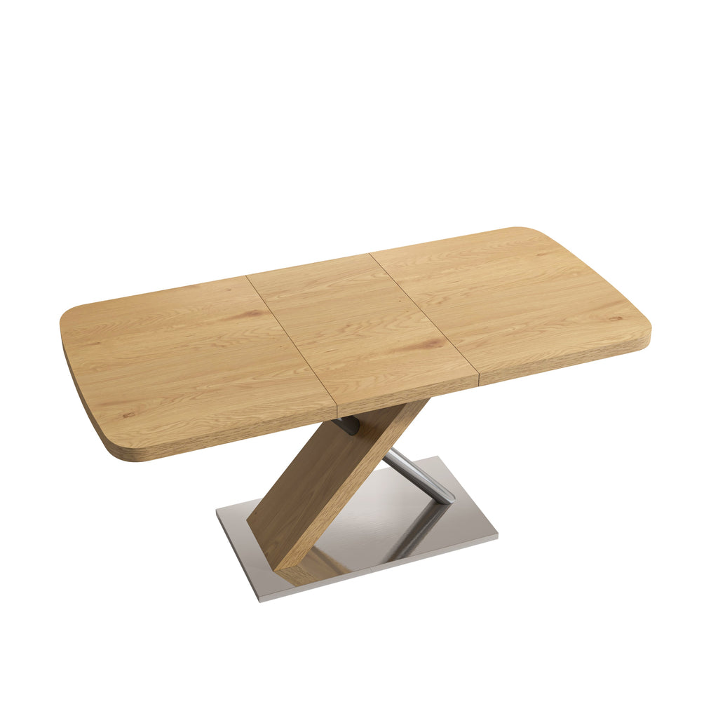 47.25 '-63' Dining Table, Original Wood Color, Seating 4-6 People, Retractable Table, Cross Metal Base and Stainless Steel Tubing(Natural)