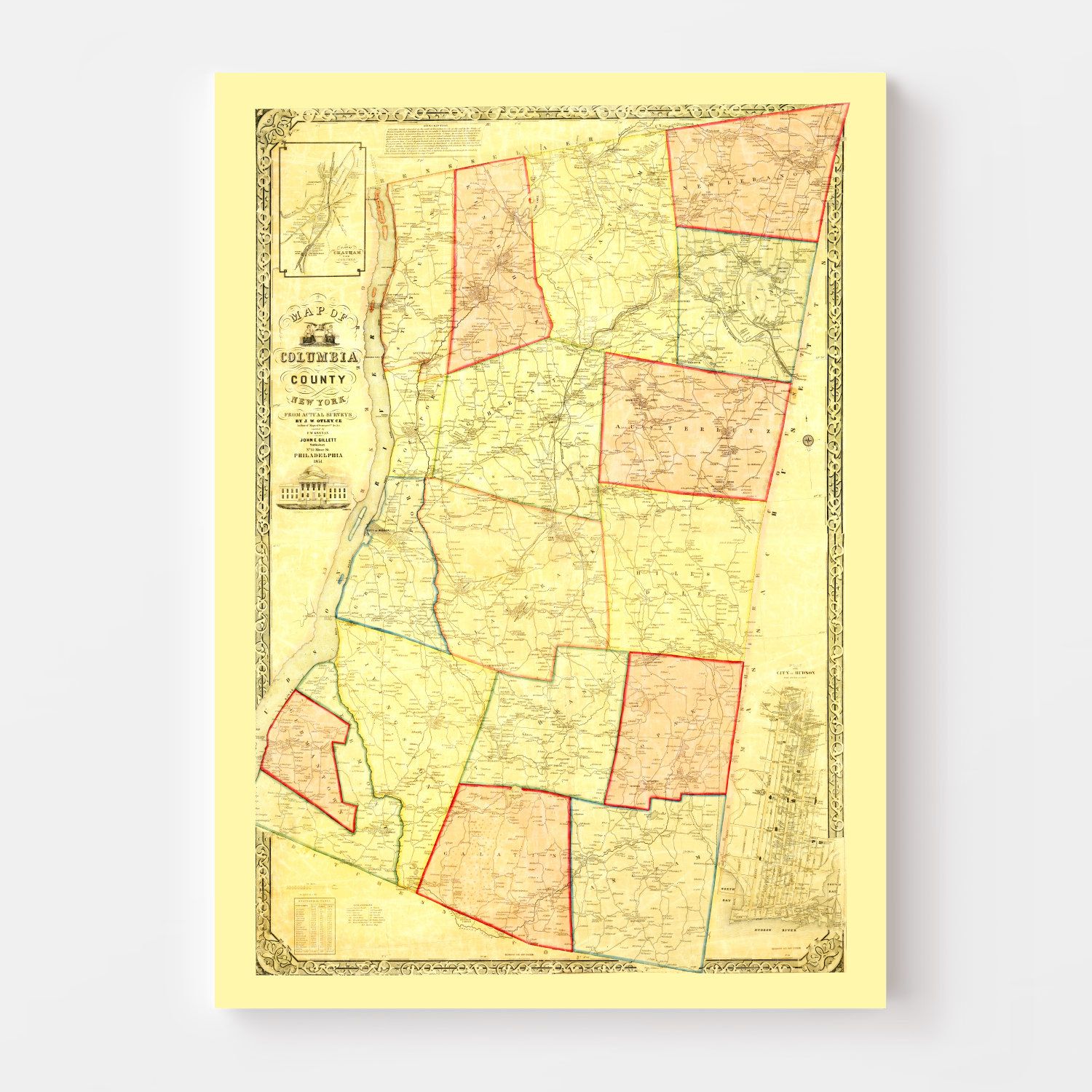 Vintage Map of Columbia County, New York 1851