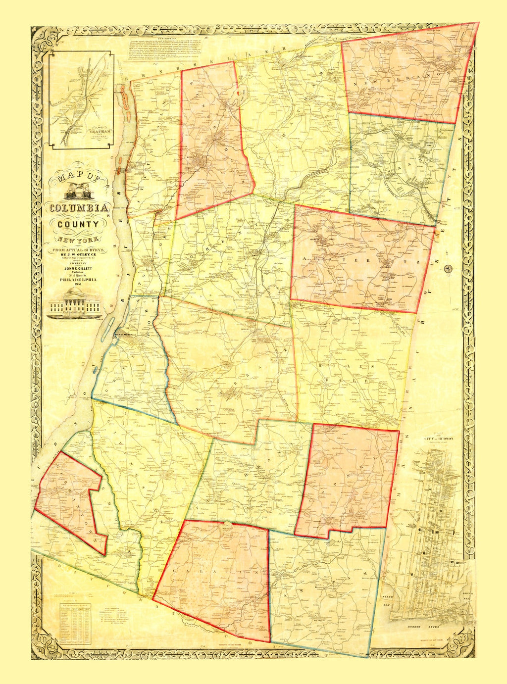 Vintage Map of Columbia County, New York 1851