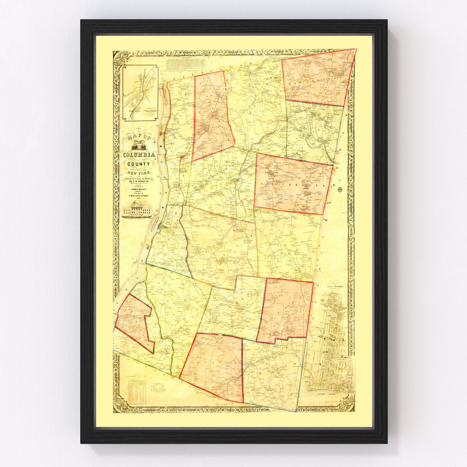 Vintage Map of Columbia County, New York 1851