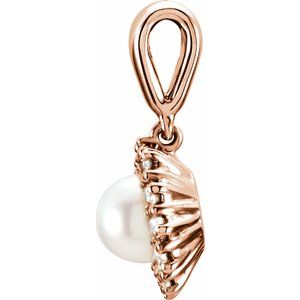 14K Rose Gold Cultured White Freshwater Pearl & 1/3 CTW Natural Diamond Pendant