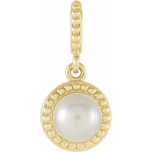 14K Yellow Gold Cultured White Freshwater Pearl Pendant