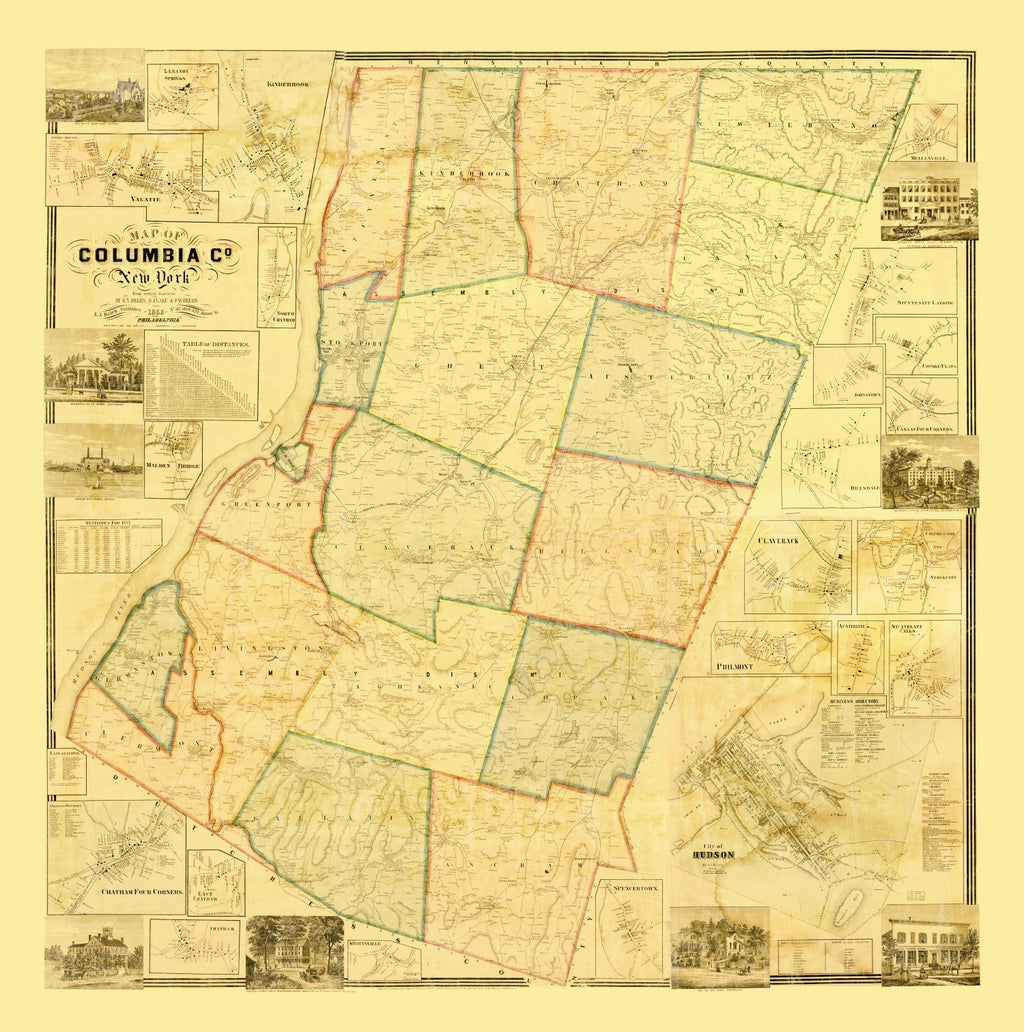 Vintage Map of Columbia County, New York 1858