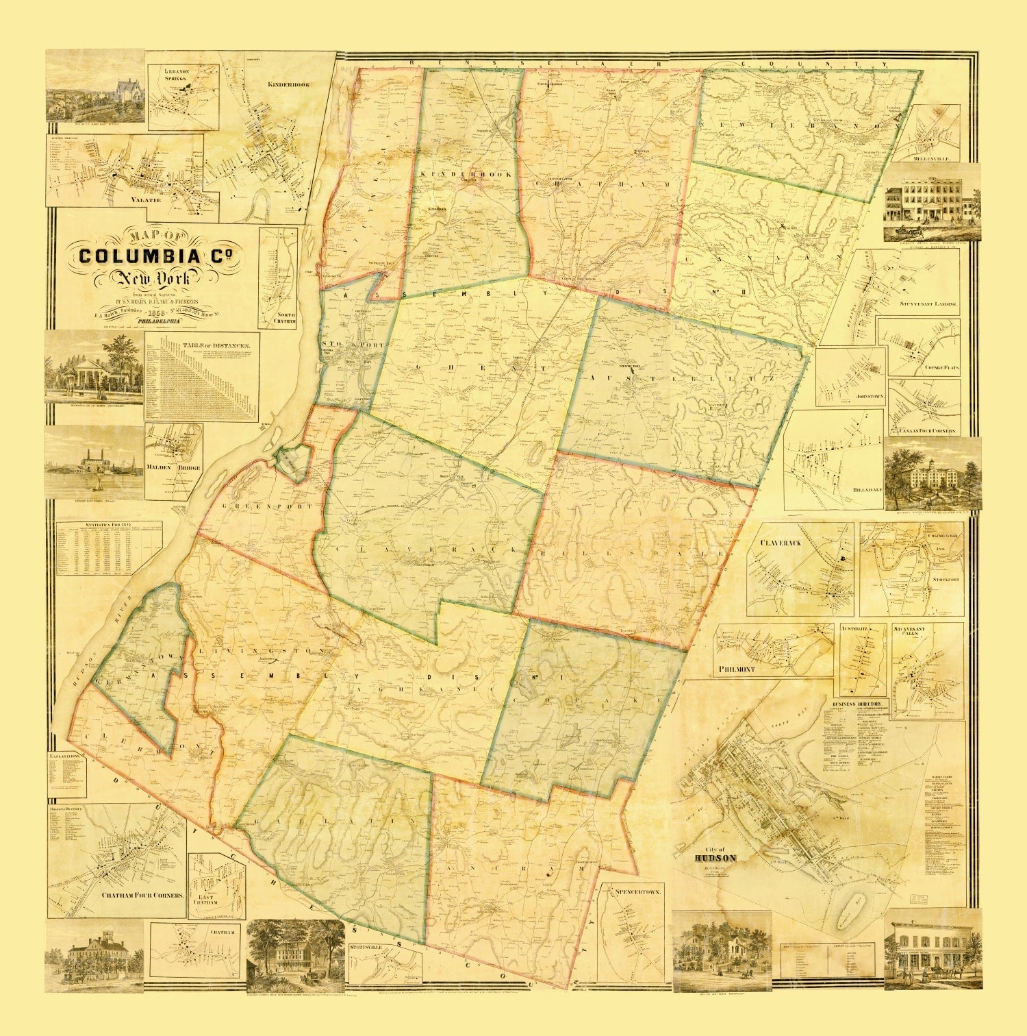 Vintage Map of Columbia County, New York 1858