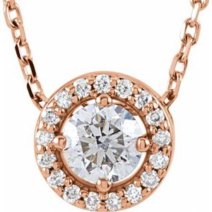 14K Rose Gold 1/4 CTW Lab-Grown Diamond Halo-Style 16" Necklace