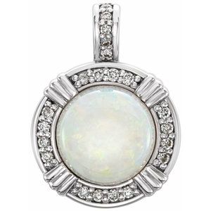14K White Gold Natural White Opal & 1/10 CTW Natural Diamond Pendant